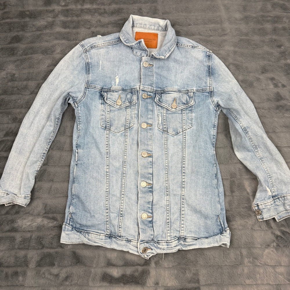 Lucky Brand Mens Light Wash Distressed Denim Trucker Jacket Small Blue 13400
